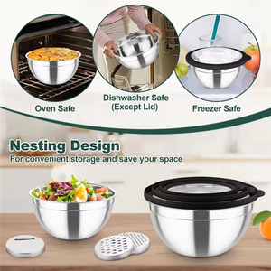 WELLFLYER Bols à mélanger en acier inoxydable <span class=keywords><strong>KIGA</strong></span>-167 avec couvercles transparents et 3 râpes pour la cuisine, la cuisine, le service et le rangement. - Product Image 4