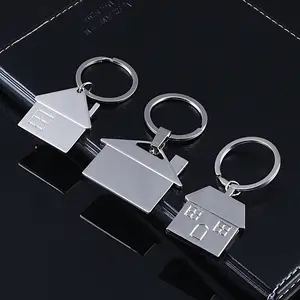 Custom Metal House Shape Logo Printing Home Keychain Sublimation Blank Silver Souvenir Metal Key Ring Keychain