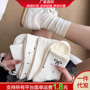 Women Slouch <b>Socks</b> Mid Calf Solid Color Breathable Sweat Absorbing <b>Polyester</b> Fiber Youth Fashion - Product Image 5