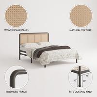 Base de Cama Moderna con Plataforma Metálica y Cabecera de Ratán, Sin Necesidad de Somier, Varios Tamaños, Muebles para Dormitorio