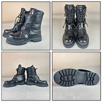 Bottes de moto de 8 pouces avec rivets, bottes à revers, talon épais, fermeture éclair latérale, lacets, plateforme en cuir, bottes gothiques punk