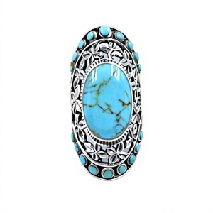 Handmade Turquoise Sterling Silver <b>Adjustable</b> <b>Ring</b> Natural Gemstone Jewelry for Women Wholesale - Product Image 1