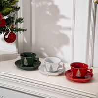 Nouvel ensemble tasse et soucoupe en céramique à motif flocon de neige pour Noël, personnalisation OEM, designs, logos, couleurs