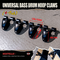 Beatello Carbon Steel Bass Drum Hoop Claws | Universal Fit 4-Pack | Professional Heavy-Duty Hardware | Easy Installation | Black
