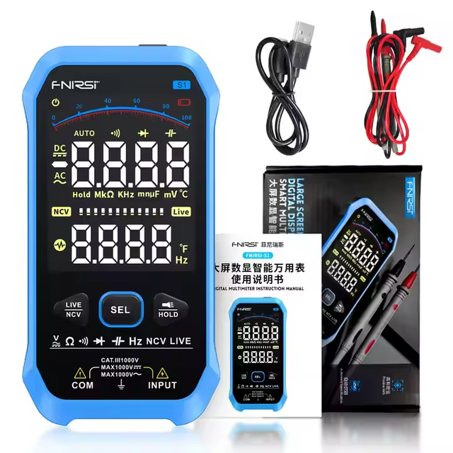 Fnirsi S1 Smart Digital Multimeter 10000 Counts with Color Display, AC/DC Voltage/Resistance/Capacitance/Diode/NCV/Hz Tester