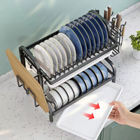 Égouttoir à vaisselle en acier inoxydable à 2 niveaux pour cuisine, support de rangement facile à installer pour bols et assiettes