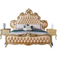 Nouveau lit de style luxueux européen, design durable, revêtement en cuir, cadre en bois massif, meubles de chambre à coucher King/Queen