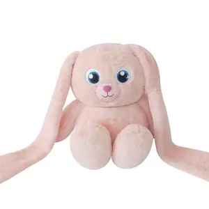 Ear-pulling bunny interactive doll long ear pink rabbit stuffed animal plush toys long legs can be pulled plush toys