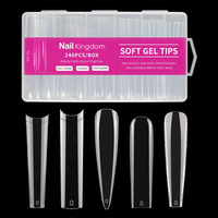 Aillsa Faux Ongles Ultra Longs Style Français Stiletto Carré Cercueil ABS Sans Courbe en C XXL Pointes d'Ongles Artificielles pour Doigts