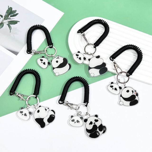 Acrylic Panda Keychain Adjustable Spring Cord Creative Gender Backpack Hanging Accessory Cute Cartoon Couple Wholesale Keychain