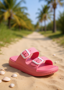 Sandali Eva a Doppia Cinghia Comodi con Tacco Piatto 25mm Estivi Unisex Tinta Unita Punta Aperta Chiusura con Fibbia - Product Image 2