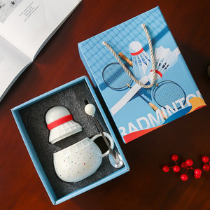 Custom Badminton Shaped <b>Ceramic</b> <b>Mug</b> with Lid and Spoon Creative Sports Style Gift Coffee Cup - Product Image 5