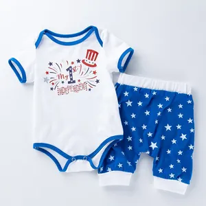 新独立日0-2岁婴儿连身衣套装男女童女男婴连身衣短裤套装