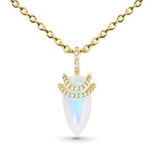 Opal Arrow Pendant <b>Necklace</b> 18K Gold Plated With Diamond Accents Channel Setting Unisex Luxury Link Chain Everyday Wear - Product Image 1