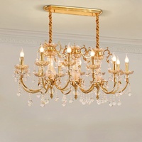 Lustre en cristal long élégant de style européen et américain en cuivre doré français avec LED pour restaurant, luminaire suspendu