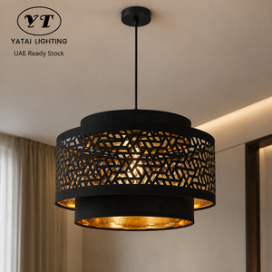 Modern Metal Fabric Pendant <b>Light</b> Geometric Laser Cut Drum Lampshade E27 40cm For <b>Dining</b> Room Bedroom Restaurant Home - Product Image 1
