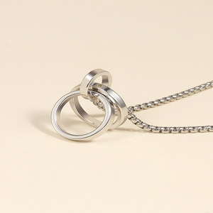 패션 스테인레스 스틸 더블 링 링 목걸이 커플 목걸이 매력 여성 남성 보석 선물 SS048 - Product Image 2