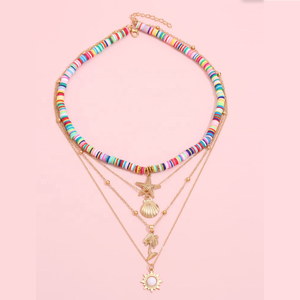 Colar em camadas para mulheres meninas, colar de argila boêmio com pingente de sol e estrela, em camadas simples, novidade da moda verão praia - Product Image 4