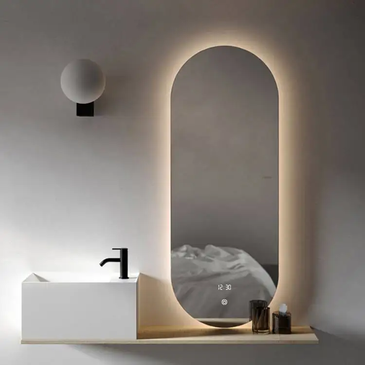 Luz led de pared para espejo inteligente de baño, luces de espejo ovaladas sin marco con luz