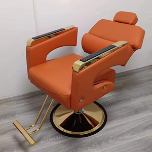 Fauteuil de barbier inclinable en cuir avec pompe hydraulique réglable en hauteur, noir et or, mobilier de <span class=keywords><strong>salon</strong></span> pour hôtels et salons de beauté - Product Image 4