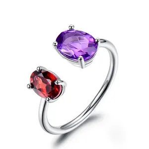 High Quality 2-Stone round Shape Cubic Zirconia Garnet Amethyst Wedding Ring Luxury Infinity Style Inlay Setting for Parties