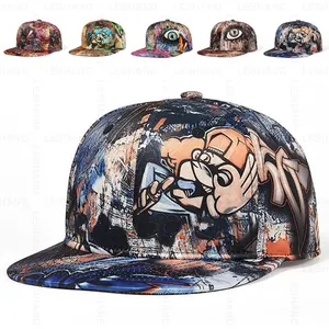 Mode Gorras Graffiti gedruckt flache Krempe 6 Panel Baseball Caps benutzer definierte Logo Hip Hop Snapback Hut mit Stickerei