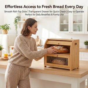 Contenitore per Pane in Bambù Stile Japandi con Finestra <span class=keywords><strong>Trasparente</strong></span>, Grande Scatola per Pane da Bancone con Vassoio Tagliere e Fori di Ventilazione - Product Image 3