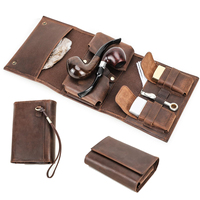 Pochette à tabac en cuir véritable portable, personnalisable OEM, en cuir Crazy Horse, accessoires pour pipe à fumer avec 2 emplacements pour pipes