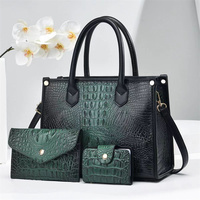 Damen Krokodilmuster PU-Leder Handtaschen-Set 3-teilig Schultertasche Große Kapazität Shopper Geldbörse Kartenhalter Mama-Tasche