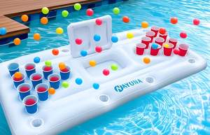 NAYUNA Flotteur de piscine gonflable en PVC 6 pieds Accessoires de jeux de piscine pour fêtes d'été avec 4 balles de <span class=keywords><strong>ping</strong></span>-<span class=keywords><strong>pong</strong></span> et 20 gobelets - Product Image 5