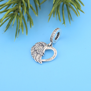 Reale 925 Sterling Silver ali di angelo per sempre nel mio cuore Charms per gioielli braccialetto fare fai da te Designer accessori regalo - Product Image 2