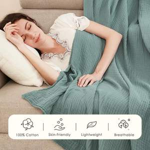 Jeté en mousseline 100% coton pour canapé, respirant, gaze, toutes saisons, doux et léger, pré-lavé (vert sarcelle, 50 x 70 pouces) - Product Image 5