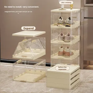 Складной интегрированный органайзер для обуви, прозрачный, многослойный, штабелируемый, пластиковый, без необходимости сборки - Product Image 2