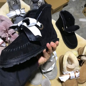 Cross-Border New Sheepskin Fur Integrated Fashion Pom Pom Bow Lace-Up Multi-Wear Thin Sole Warm Ankle Snow <b>Boots</b> - Product Image 6
