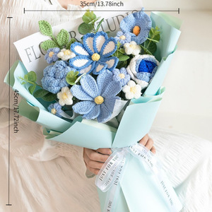 Toque real Flor Artificial Crochet Bouquet Handmade Fios De Malha Flores Presente para Decoração Romântica e Cotidiana - Product Image 6