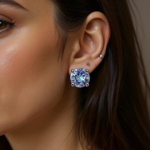 Boucles d'oreilles clous classiques en or blanc avec zircon, taille brillant rond, sertissage griffe, 7 mm, bijoux de mode unisexe, cadeau - Product Image 2