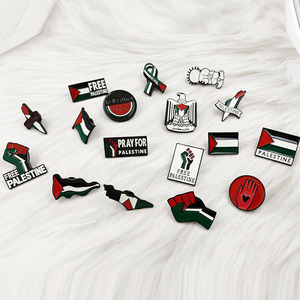 Trong Cửa Hàng Màu Đen Màu Dưa Hấu Tim Bản Đồ Khăn Handala Cờ Palestine <span class=keywords><strong>Pin</strong></span> - Product Image 1