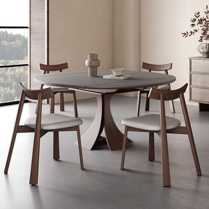 Mesa de Comedor Redonda Extensible de Madera Maciza de Lujo Moderno con 4 Asientos para Muebles de Hogar - Product Image 2