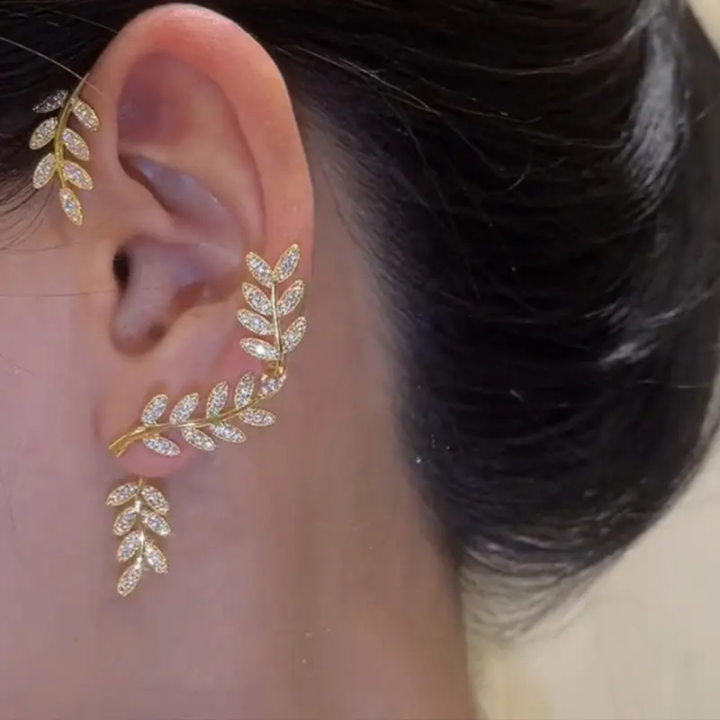 New Trendy Fine Jewelry Inlay Rhinestone Pearl Ear Clips Without Pierced Ears Chain Butterfly Earrings For Women