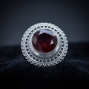 925 Sterling Silver <b>Garnet</b> <b>Ring</b> Round Cut Bezel Set Multi Layer Women Jewelry Statement Band for Gift Party - Product Image 4