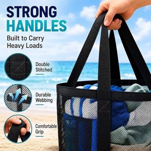 Sac de plage léger en maille pour femme, sans sable, en nylon, à ouverture supérieure, grande capacité, sac à bandoulière portable pour le voyage - Product Image 4