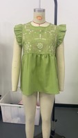 Chemisier T-shirt d'été décontracté style bohème pour femme, brodé de fleurs vintage, à manches courtes à volants