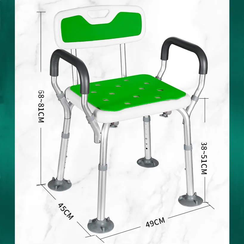 Sedia da doccia regolabile in altezza in lega di alluminio con sedia da doccia staccabile con schienale per anziani