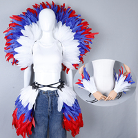 Conjunto de Disfraz de Plumas de Avestruz con Pieza para la Espalda, Falda para la Cadera, Puños para las Muñecas, Rojo, Blanco y Azul, para Carnaval, Actuaciones Escénicas, Color Personalizado