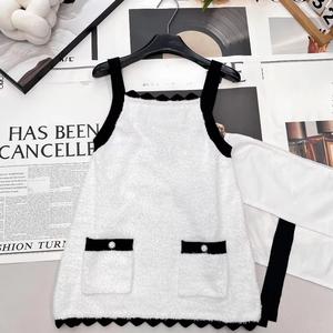 Vestido chic sin mangas de punto, top con borde festoneado y detalle de bolsillo, prendas de punto cómodas para damas, ropa exterior versátil - Product Image 1