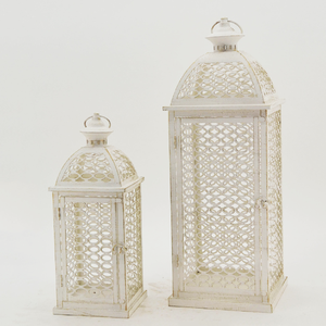 Decor White Metal <strong>Candle</strong> <strong>Lanterns</strong> Set of 2 <strong>Lanterns</strong> Decorative Modern Farmhouse <strong>Lantern</strong> - Product Image 1