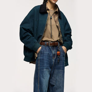 Custom Men's White <strong>Chore</strong> <strong>Jacket</strong> with <strong>Black</strong> Collared <strong>Jackets</strong> Men's Color-blocking Turn-down Collar Zip up Casual Work <strong>Jacket</strong> - Product Image 1