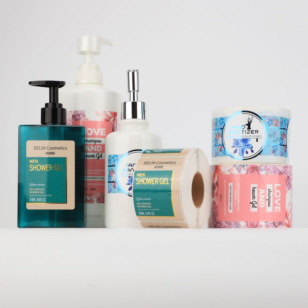 Design printing vinyl transparent gold foil bottle label sticker printing cosmetic sticker label