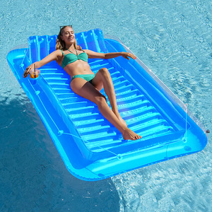 <b>Inflatable</b> Floating Bed PVC Sun Lounger With Cup Holder Thickened Pillow Manual Recliner Single Double Pool <b>Float</b> - Product Image 1