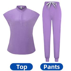 Uniformes de soins infirmiers d'hôpital de spa de haute qualité col montant sans manches 2 pièces Logo personnalisé ensembles d'uniformes de gommage médical à la mode - Product Image 2